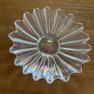 Vintage Federal Glass Celestial Clear Iridescent Flower Petal Bowl Dish 9"